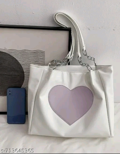 Heart Patch Silver Chain Oversized Shoulder Tote Bag
