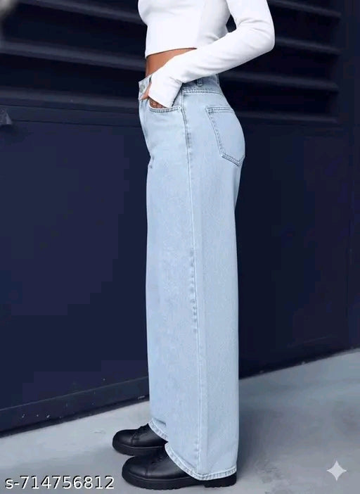 Blue High-Waist Barrel Leg Cropped Denim Jeans
