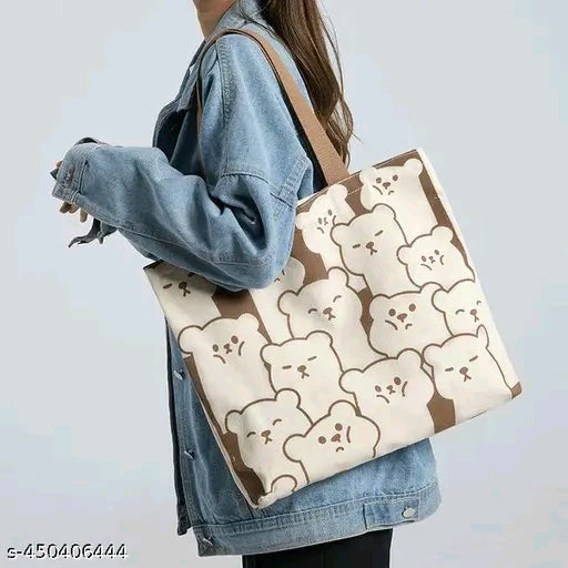 "Bear~" All-Over Print Oversized Canvas Tote Shoulder Bag