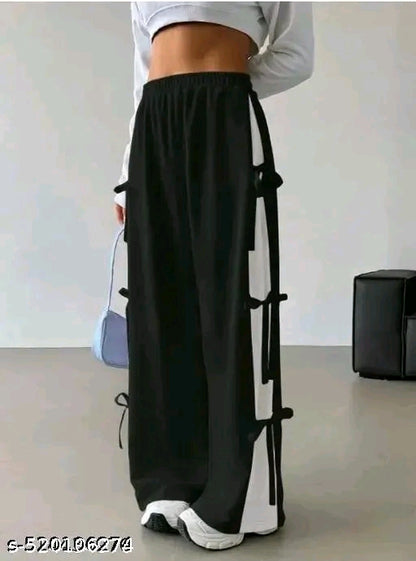 Multi-Bow Side Tie Colorblock Wide-Leg Track Joggers (2 pcs)