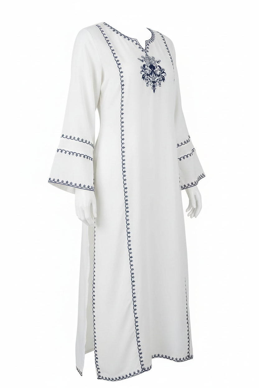 White Embroidered Kurti - 3/4 Angle