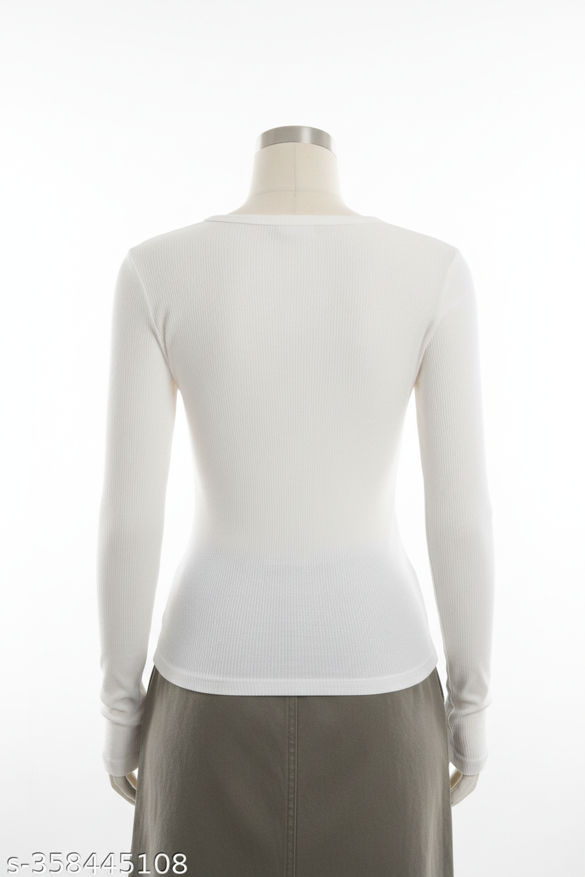 White Ribbed Henley - Back