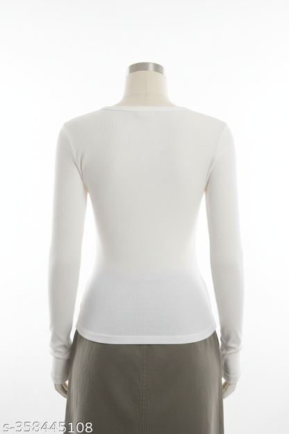 White Ribbed Henley - Back