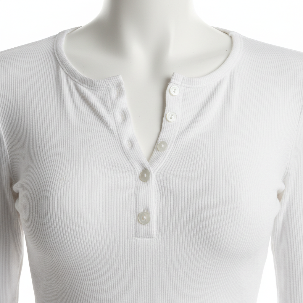 White Ribbed Henley - Detail
