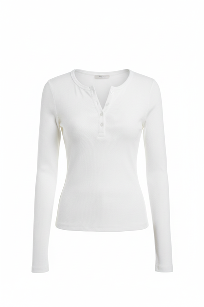 White Ribbed Henley - Front