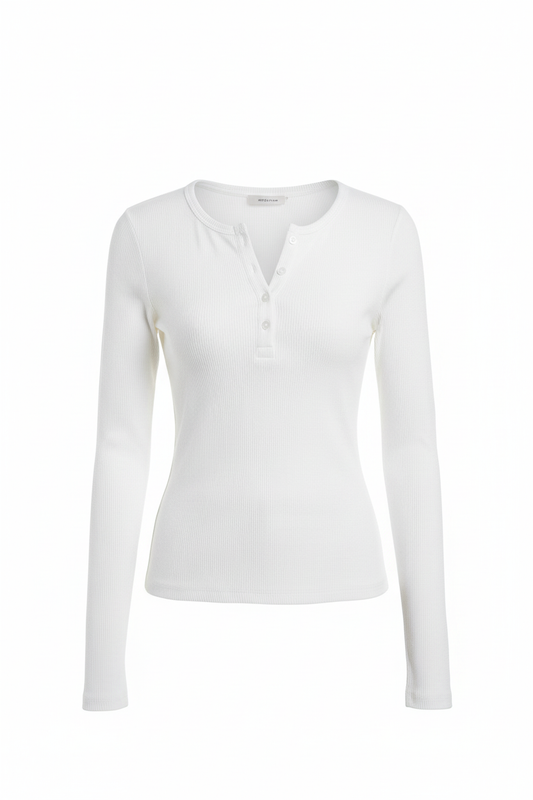 White Ribbed Henley - Front